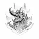 dragao, fogo, flores  tattoo design idea