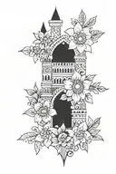 Flowers, henna, castle tattoo design idea