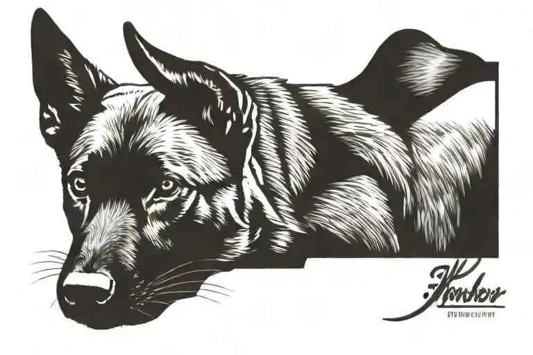 Belgian Malinois Ears with the name "Kimber" tattoo design idea