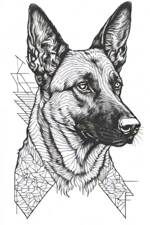 Belgian Malinois Ears Black And White Lines tattoo design idea