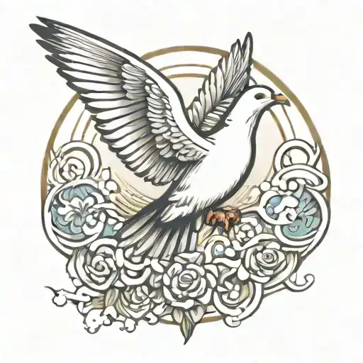 Just below the existing clouds, add a dove descending with its wings spread wide, symbolizing the Holy Spirit. The dove  tattoo design idea