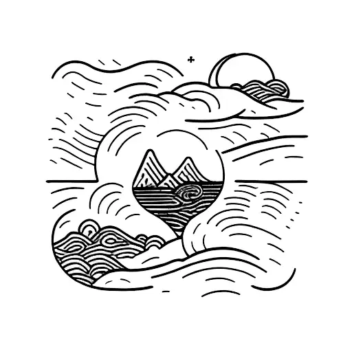 ocean and mountains tattoo design idea