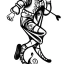 jester fool standing and holding an instrument tattoo design idea