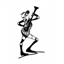 jester fool standing and holding an instrument tattoo design idea