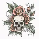 skull and roses tattoo design idea