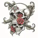skull and roses tattoo design idea