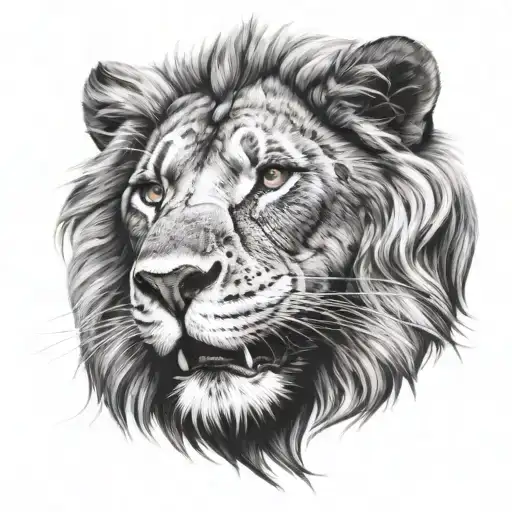 lion with cross shaped scar over eye and one ruby eye tattoo design idea