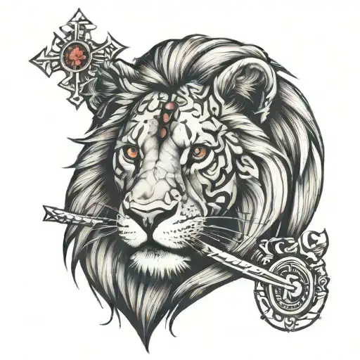 lion with cross scar and ruby eye  tattoo design idea