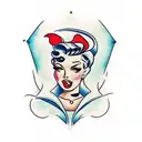 Pin-up con temática de rockabilly estilo tattoo oldschool americano tattoo design idea