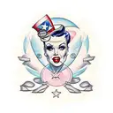 Pin-up con temática de rockabilly estilo tattoo oldschool americano tattoo design idea