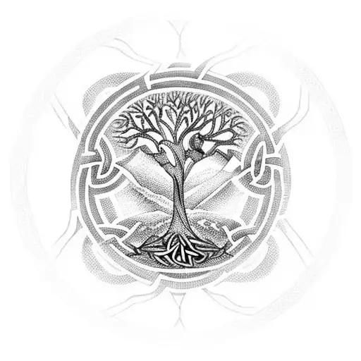 celtic tree of life with a mountain under it which look like an M tattoo design idea