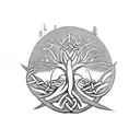 celtic tree of life with a mountain under it which look like an M tattoo design idea