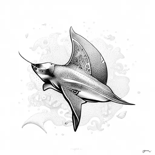 full scuba diver female with water manta ray and turtle tattoo design idea