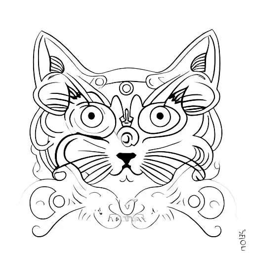 A minimalist tattoo of a cat silhouette with a butterfly perched on its tail tattoo design idea