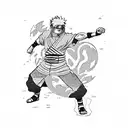 A dynamic blackwork tattoo featuring Naruto, Sasuke, and Sakura in a powerful battle pose tattoo design idea