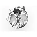 A dynamic blackwork tattoo featuring Naruto, Sasuke, and Sakura in a powerful battle pose tattoo design idea