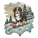 ski mountain with stream and bernese mountain dog tattoo design idea