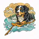 ski mountain with stream and bernese mountain dog tattoo design idea