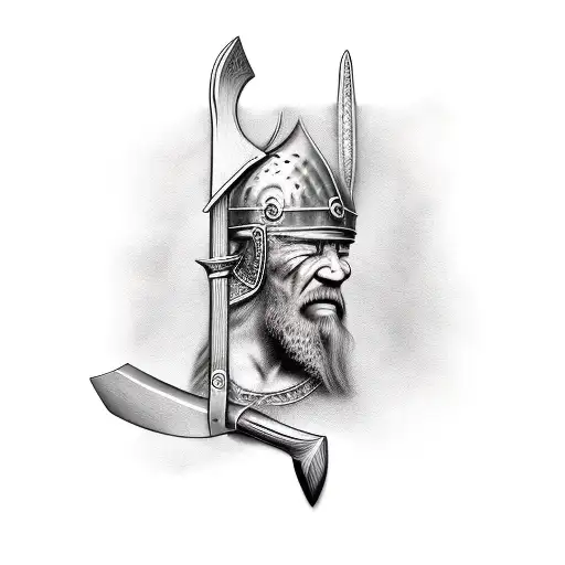 viking with 2 handed axe over head tattoo design idea