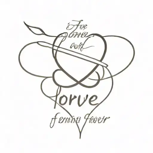 heart, a wing, the infinity sign and a sentence with for the love of my life I love you forever. tattoo design idea