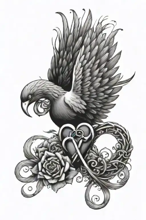 heart, wing, birds and infinity sign. tattoo design idea