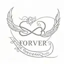 a tattoo with a heart, a wing, the infinity sign and a sentence with for the love of my life I love you forever. tattoo design idea