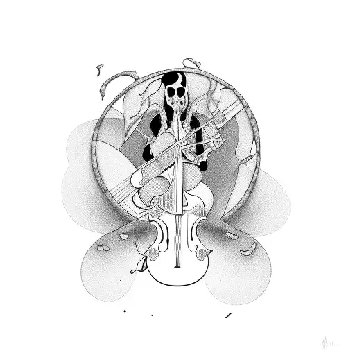 Composition،musician،sad lonely man،Black witch with long hair،Rock and metal،sorrow tattoo design idea