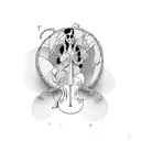 Composition،musician،sad lonely man،Black witch with long hair،Rock and metal،sorrow tattoo design idea