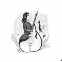 Composition،musician،sad lonely man،Black witch with long hair،Rock and metal،sorrow tattoo design idea