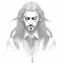 Composition،musician،sad lonely man،Black witch with long hair،Rock and metal،sorrow tattoo design idea