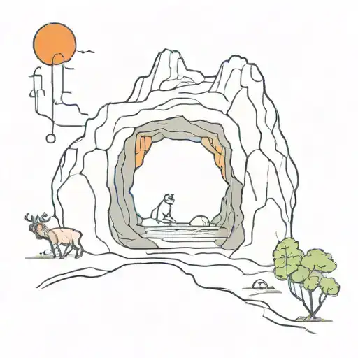 An intricate tattoo of the Platon's Allegory of the Cave, with a modern twist incorporating bright colors and surreal elements tattoo design idea
