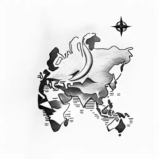 Palm tree, World map, Anchor, Sea shell, Waves, Aeroplane, Compass, Paper plane, Night moon tattoo design idea