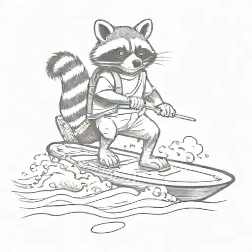 A racoon riding a wakeboard tattoo design idea