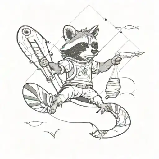 A kiteboarding racoon with a money symbol kite tattoo design idea