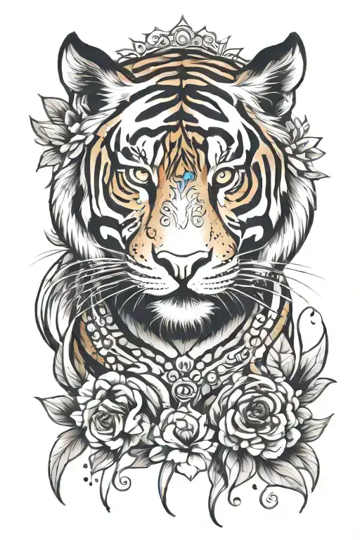 a spiritual tigress tattoo that is simple yet reflects the Hindu mythology  tattoo design idea