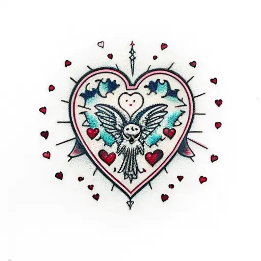 A heart-shaped pomegranate pierced with a dagger tattoo design idea