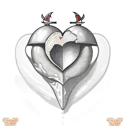 A heart-shaped pomegranate pierced with a dagger tattoo design idea