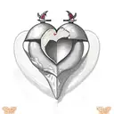 A heart-shaped pomegranate pierced with a dagger tattoo design idea