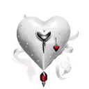 A heart-shaped pomegranate pierced with a dagger tattoo design idea