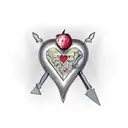 A heart-shaped pomegranate pierced with a dagger tattoo design idea
