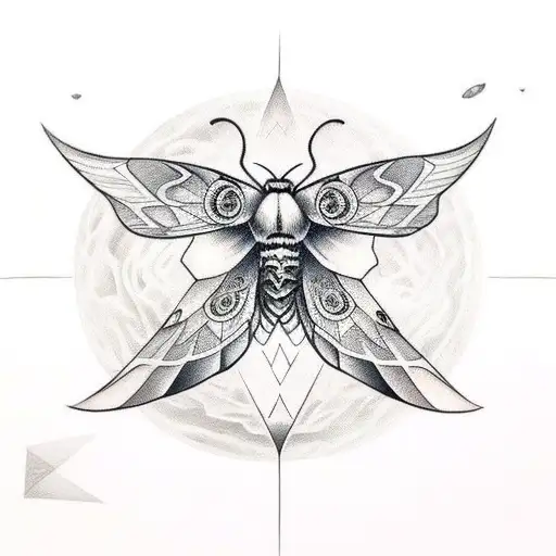 Moth, moon, skull tattoo design idea
