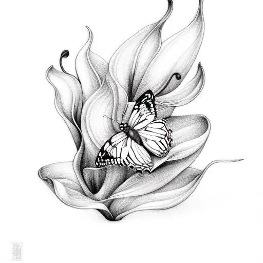 butterfly on calla lillies  tattoo design idea