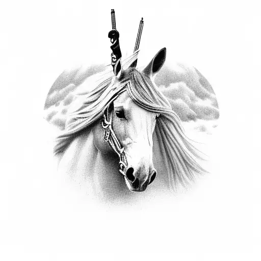 Guerrero va montado en un caballo y llega hacia un camino llamado metas tattoo design idea