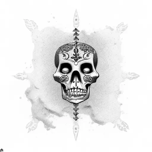Calavera tiene clavada una espada con sangre tattoo design idea