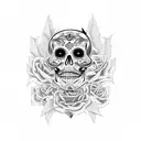 Calavera tiene clavada una espada con sangre tattoo design idea