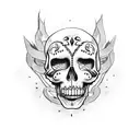 Calavera tiene clavada una espada con sangre tattoo design idea