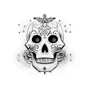 Calavera tiene clavada una espada con sangre tattoo design idea