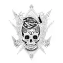 Calavera tiene clavada una espada con sangre tattoo design idea