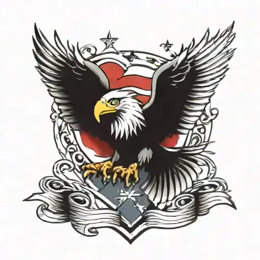 flag and eagle tattoo design idea