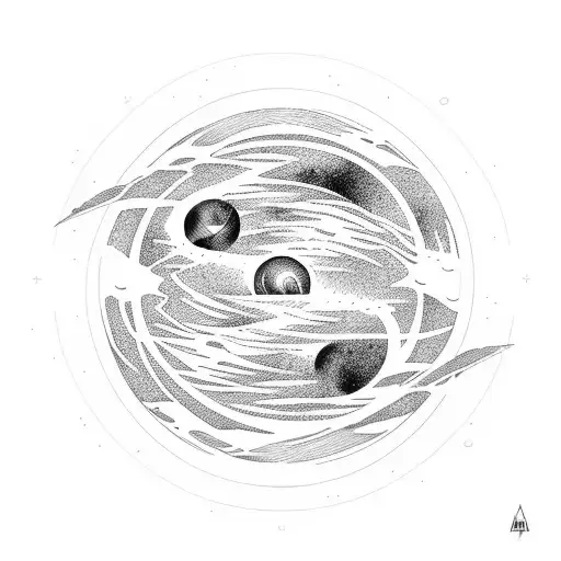 mountain, ocean waves, planets, black hole tattoo design idea